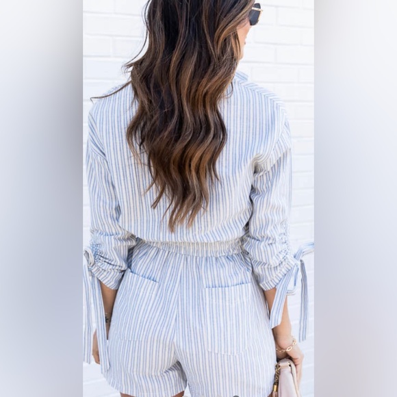 Pink Lily Should’ve Said Blue Stripe Collar Romper - Picture 6 of 15